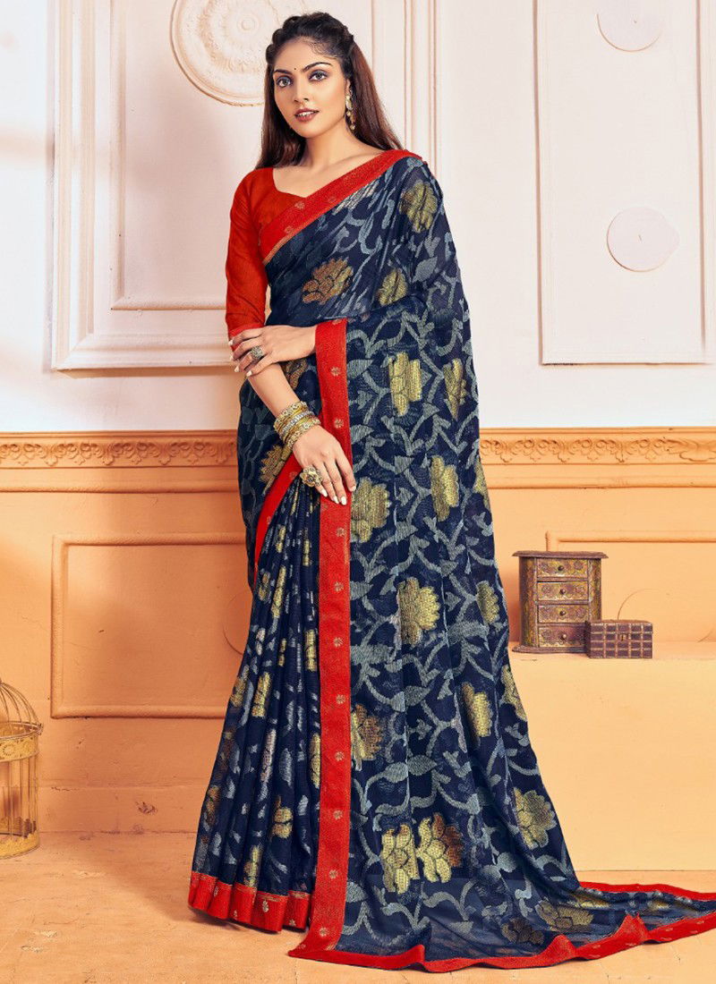 Blue Colour Keshu Brasso Mintorsi New Latest Designer Festive Wear Chiffon Saree Collection 27426